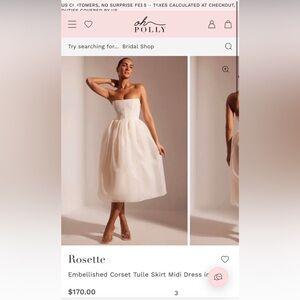 Oh Polly Ivory Strapless Tulle Midi Dress